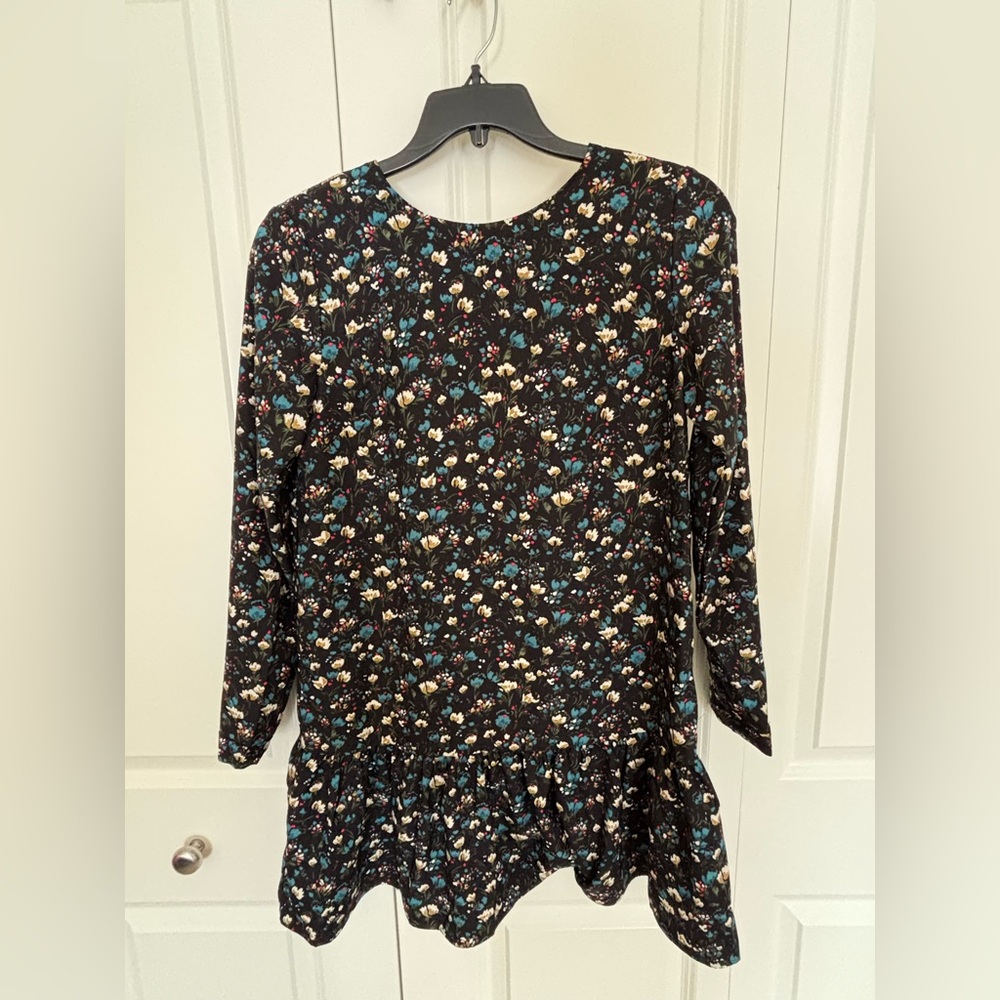 Philosophy Womens Small Dress Long Sleeve Floral Mini Back Keyhole Ruffled Hem